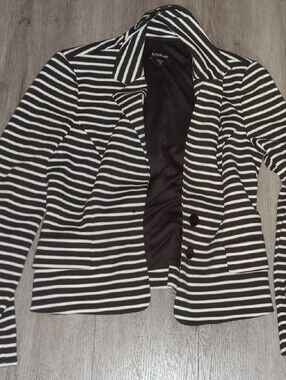 Bebe Striped Black and White Women's Blazer Jacket